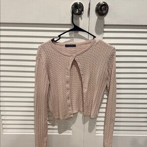Pink Cropped Cable Knit Cardigan Brandy Melville